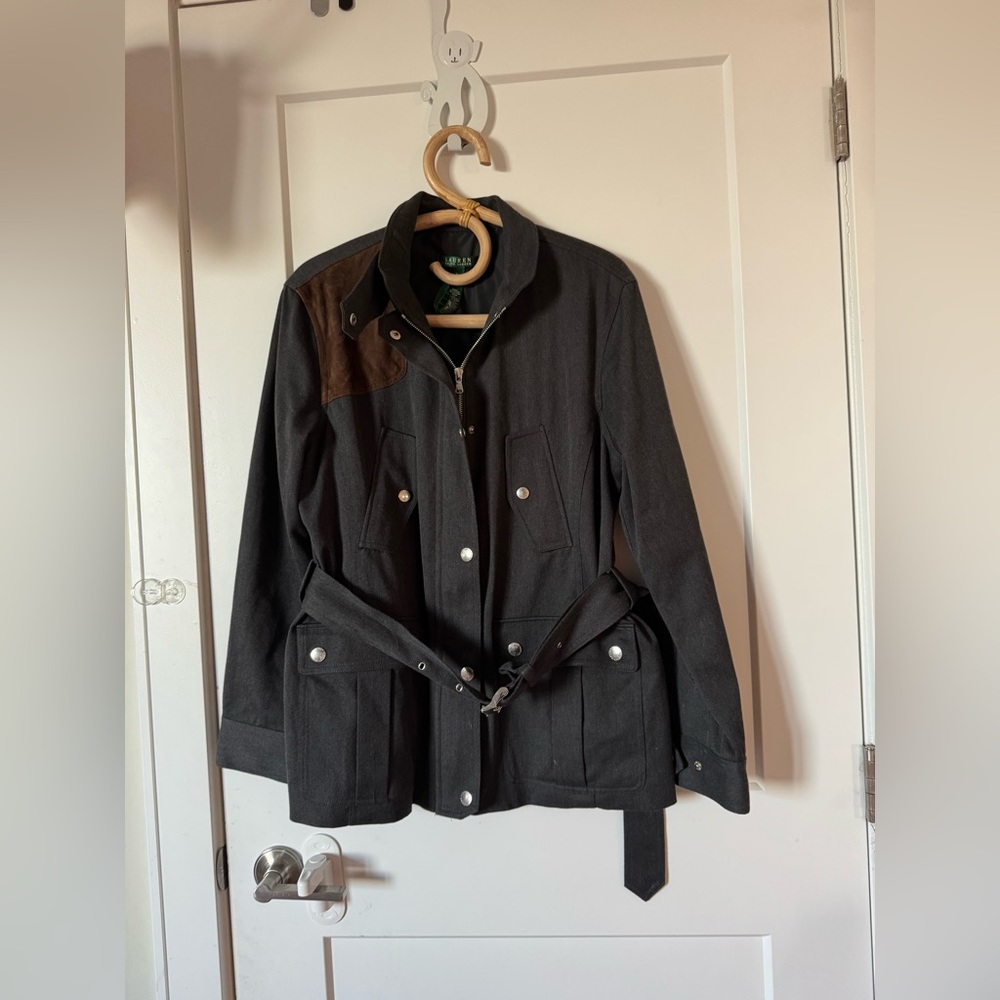 EUC Ralph Lauren grey belted jacket cotton